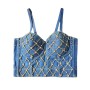 Denim Blazer Shaped Top With Chest Pad Nailed Beaded Vest 8972