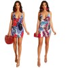 Sexy Backless Leaves Printing Mini Dress M8370