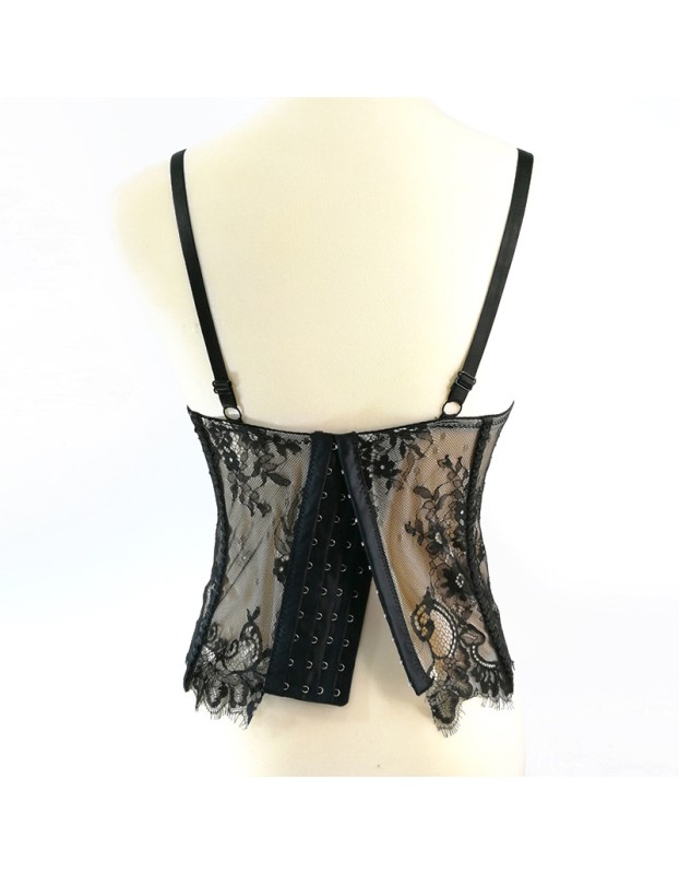 Black Lace Sexy Suspender Corset Slim Top Hollowed Out Chest Wrap KN8307