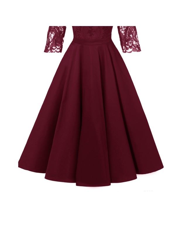 Long Sleeve Mesh Sexy Red Lace Girl Wedding Dress CD1714
