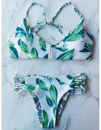 Summer  Beach handmade braid leaves sexy bikini double-sided printing swimsuit
