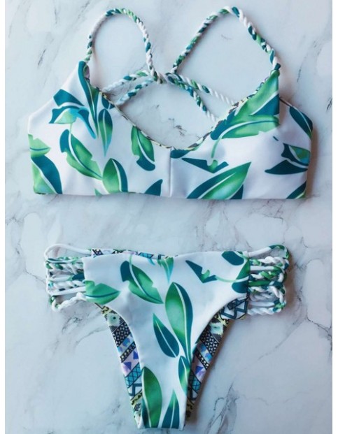 Summer  Beach handmade braid leaves sexy bikini double-sided printing swimsuit