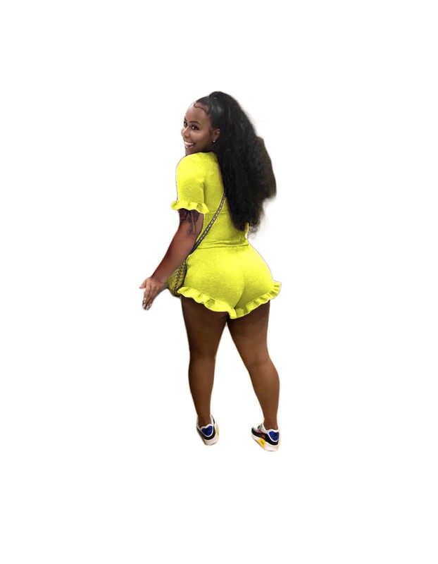 Ruffle Hem Shorts Two Piece Casual Set Women  M052