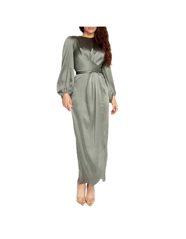 Arabian Satin Smooth Bulk Muslim Party Solid Color Evening Dress 20386