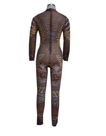 Elastic Printed High Collar Woman Sexy Bodycon Jumpsuit