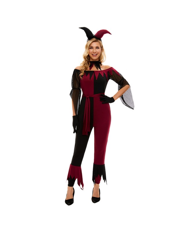 Red Sexy Circus Fancy Joker Clown Halloween Costume Cosplay M40763