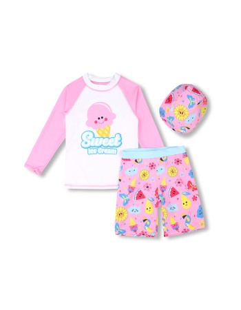 Floral Children's Swimsuit Girls Swimming Suit Short Sleeve Sun Protection Cute Swimsuit KF213