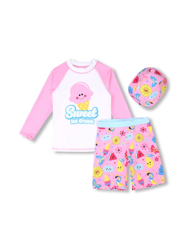 Floral Children's Swimsuit Girls Swimming Suit Short Sleeve Sun Protection Cute Swimsuit KF213