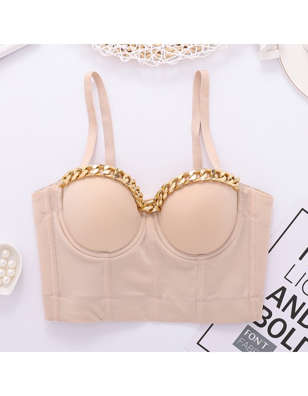 Gold Chain Suspender Vest Women Midriff Breast Fish Bone Top 8052