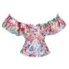 Floral Print Sexy Corset Shirt ff Shoulder Ruffles Sleeves Overbust Corset Top WK1903a