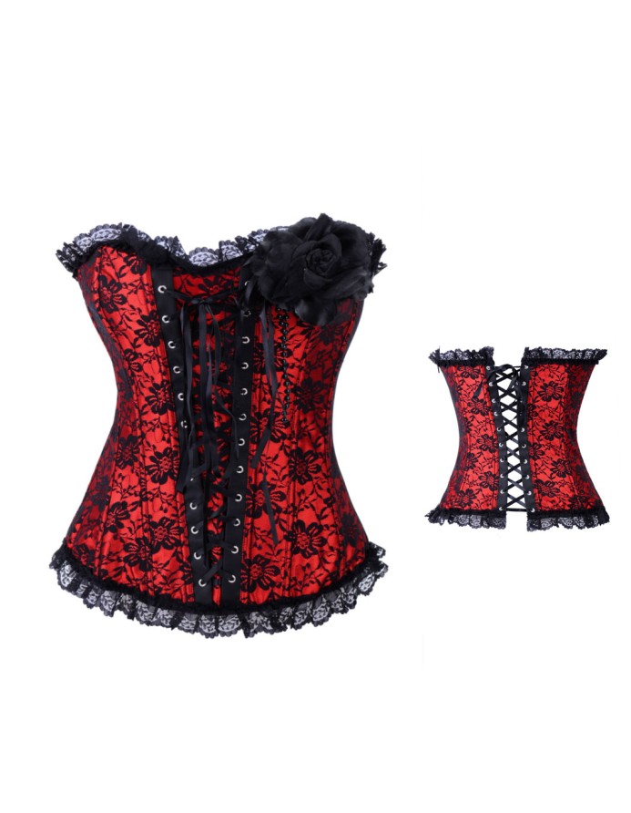 Lady satin embroidered lace corset M1589
