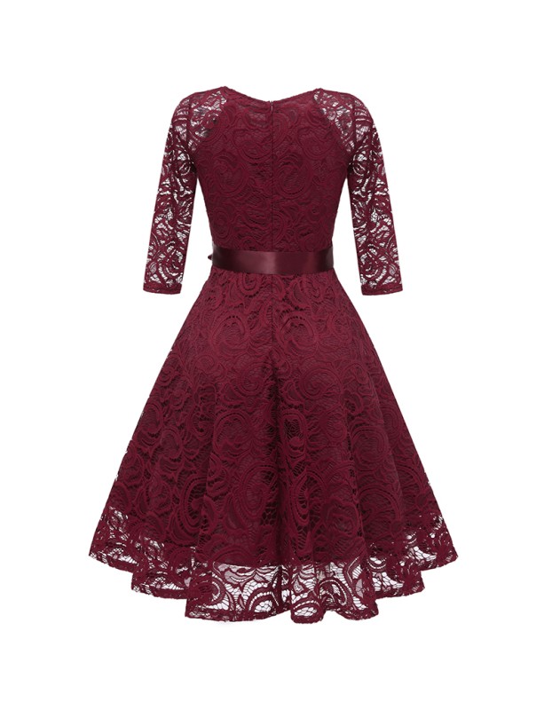 Ladies Casual Long-Sleeve Wedding Guest V-Collar Lace Girl Dress CD1592-1