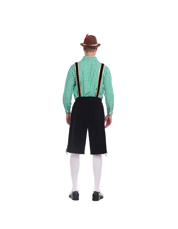 German Traditional Oktoberfest Plaid Shirt Men Beer Suspender Suit Costume YM3645