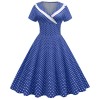 Polka Dots V Neck Women Casual Royal Blue Prom Spring Dresses JY15122