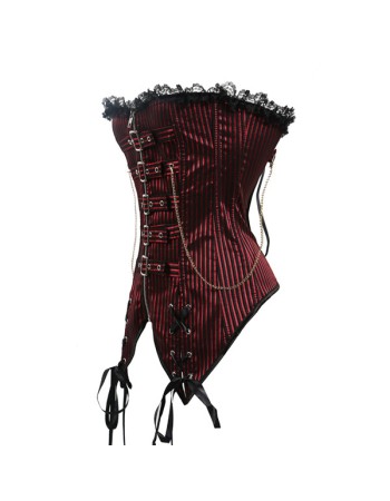 Red Striped Gothic Punk Overbust Corset M1319