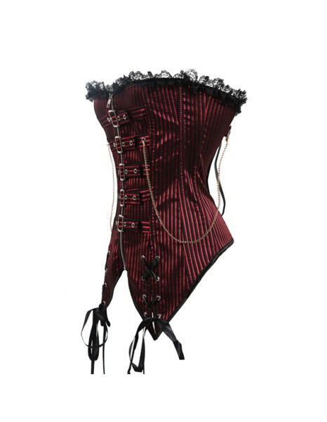 Red Striped Gothic Punk Overbust Corset M1319