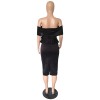 Sexy off shoulder ruffle women office dress M8402