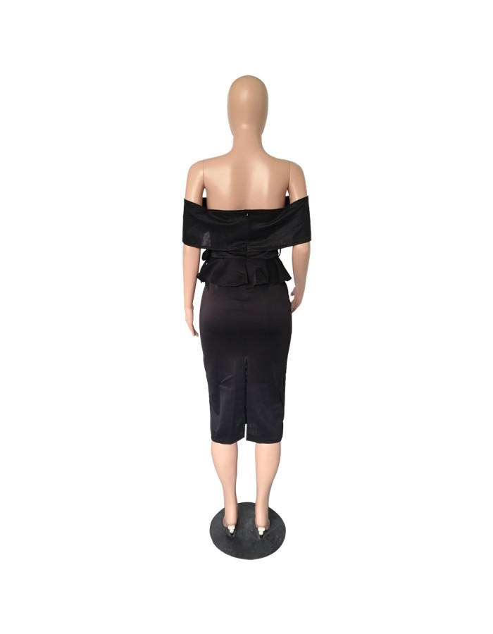 Sexy off shoulder ruffle women office dress M8402