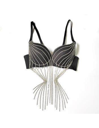 Rhinestone Suspender Tassel Vest Scrub Top Nightclub Stage Style Bra KN8373