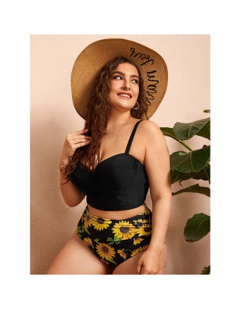 Solid Color Bikini Sexy High Waist Strap Swimsuit Plus Size Swimwear 491