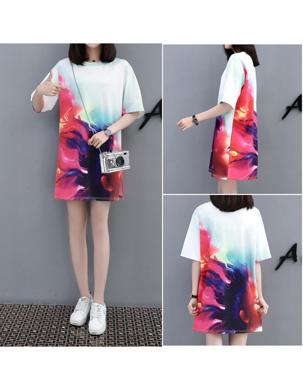 Casual Loose Cartoon Printed T Shirt Dress M8369