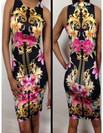 Floral Design Casual Bandage Bodycon Print Dress M3812