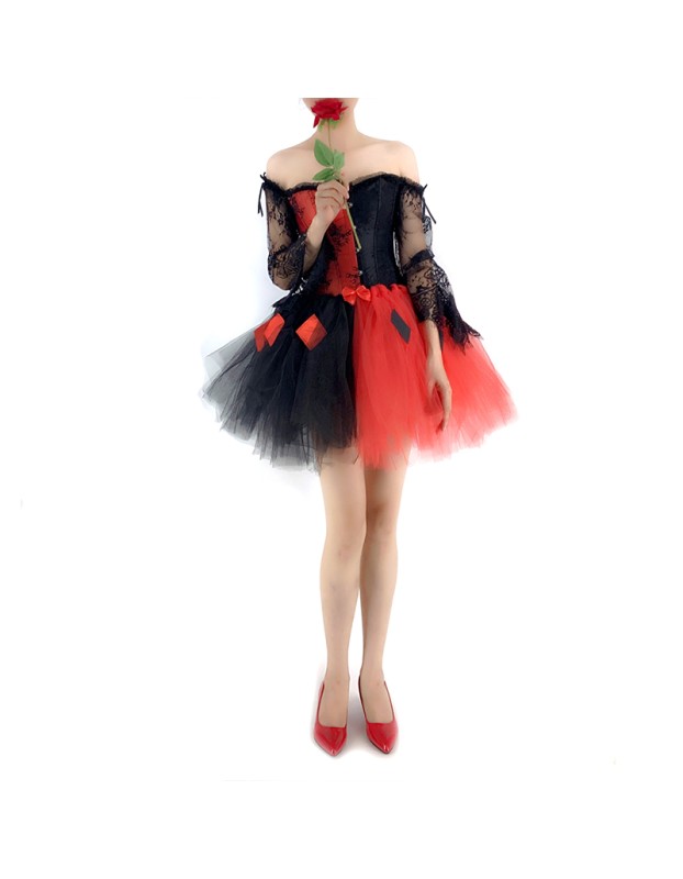 Women Corset Dress Halloween Witch Costume Clown Bustier With Skirt 1708