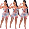 Fashion printing shorts set with hollow out two piece bandage M054