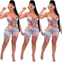 Fashion printing shorts set with hollow out two piece bandage M054