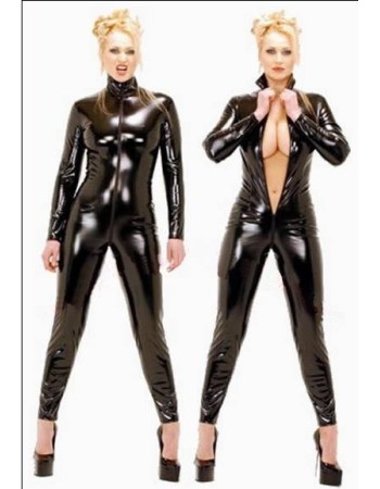 Sexy black shine pvc jumpsuit M7071