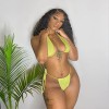 Pure Color Mesh Tight-Fitting Straps Sexy Mini Bikini Swimsuit Three Piece Set M076