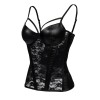 Women Black Leather Lace Patchwork Waist Trainer Corsets m1405