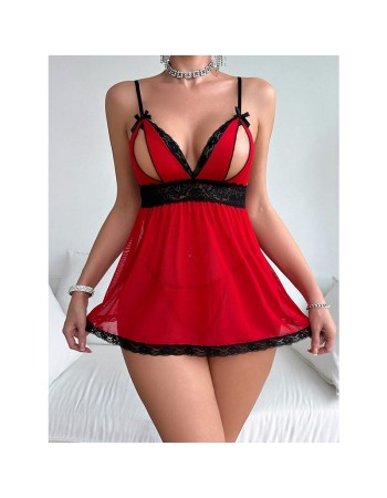 New Lace Dress Women Red Lace Backless Sexy Tulle Slip Dress YSF2007