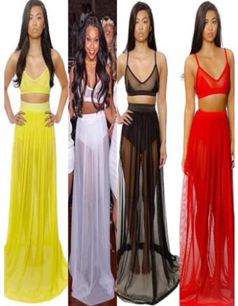 Four Colors Two Piece Bra Design Sleeveless Long Round Dress M3846