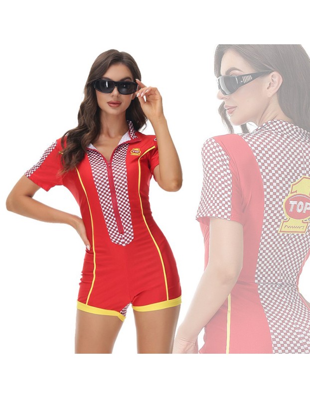 Checkered One Piece Racing Uniform Night Club Cheerleading Stage Costumes MS5062