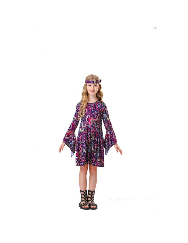 Carnival Children Vintage Hippie Disco Costume Cosplay Costume Purple Skirt YM5819