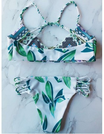 Summer  Beach handmade braid leaves sexy bikini double-sided printing swimsuit