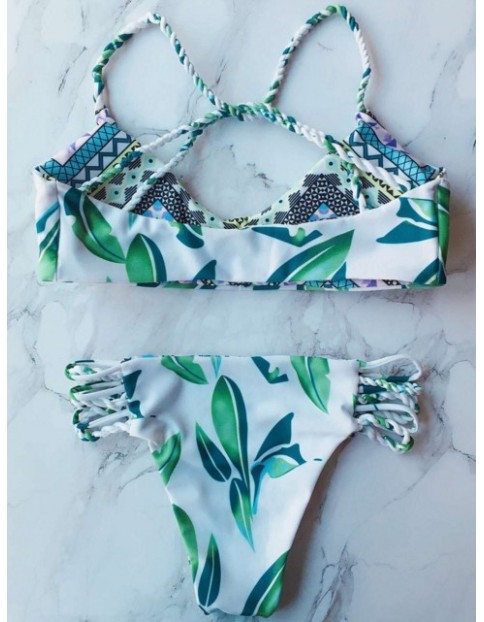 Summer  Beach handmade braid leaves sexy bikini double-sided printing swimsuit