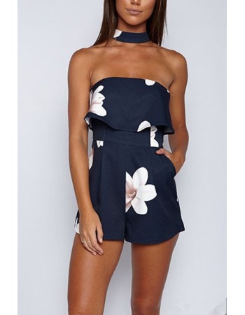 Floral Print Playsuit  Halter Floral Print Playsuit M8105