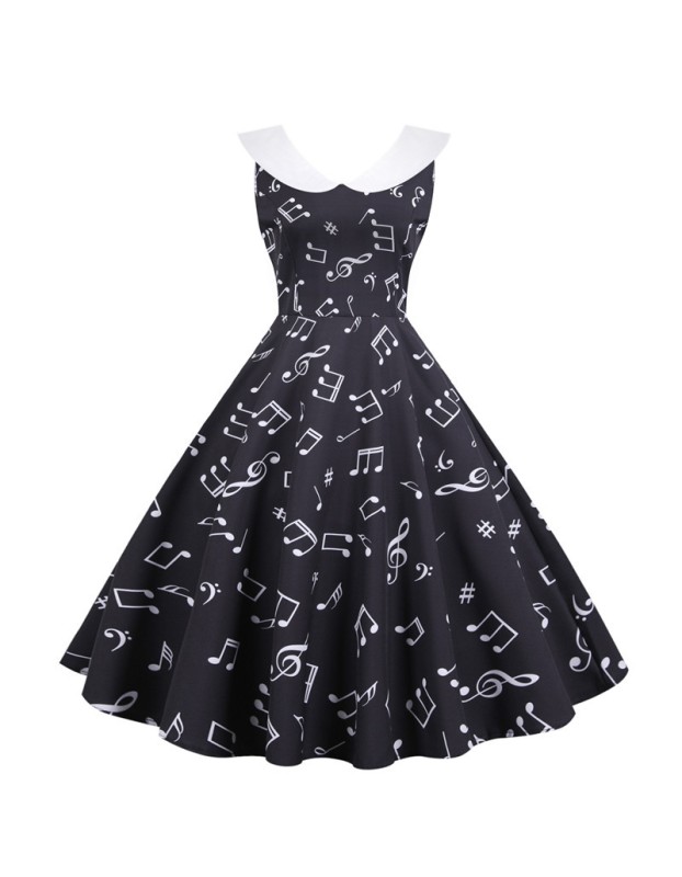 Print Casual Women Summer Doll Collar Slim Bohemian Dress JY15037