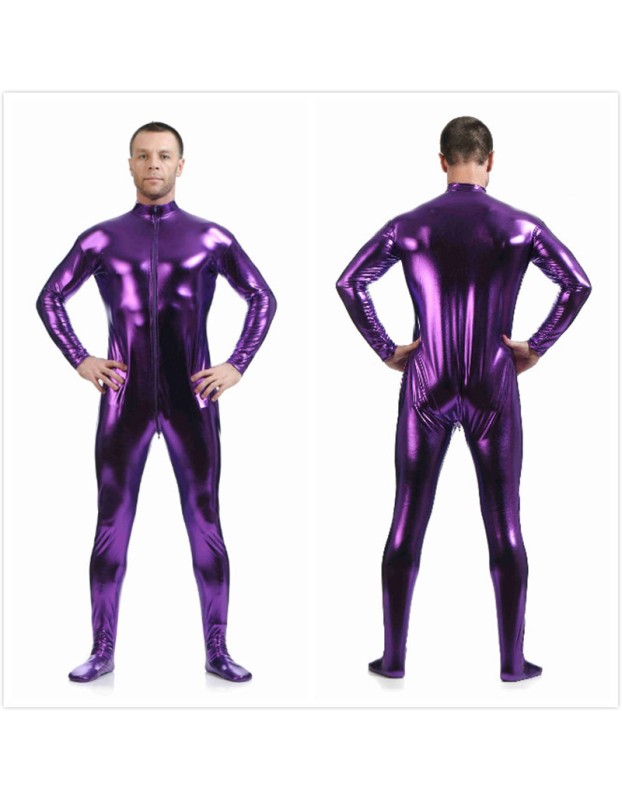 Mens Sexy Leather Metallic Zentai Suit M7328