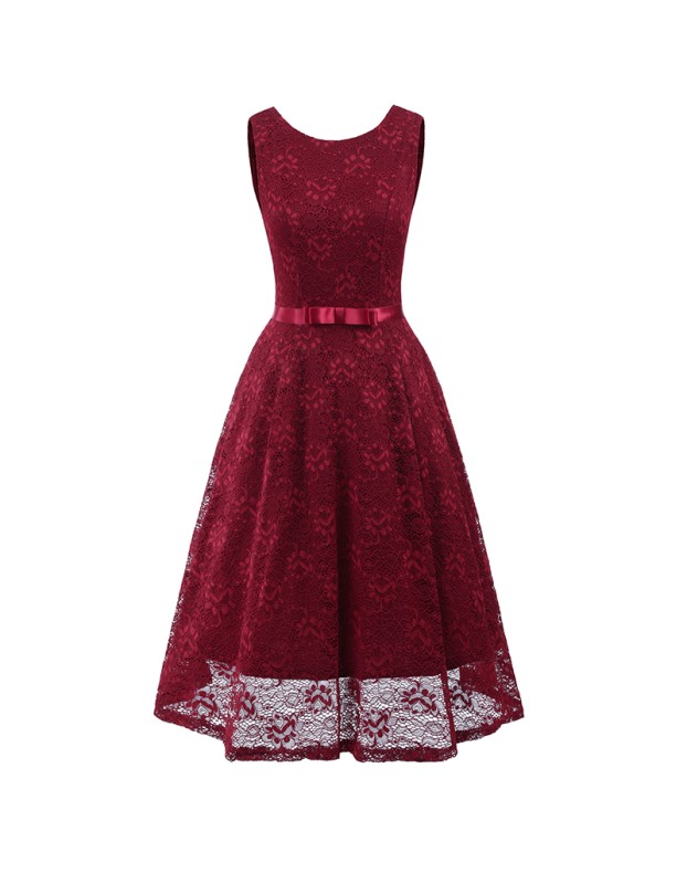 Round Collar Sleeveless Tulle Midlength Party Evening Print Formal Dress CD1607
