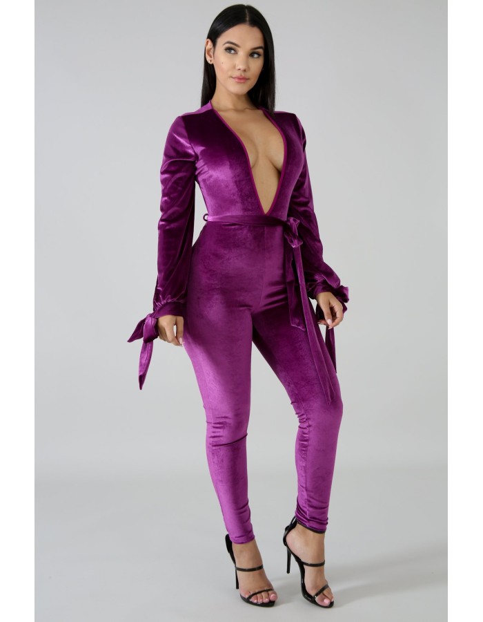Sexy Jumpsuit Bandage V-neck long-sleeve Velvet sexy backless jumpsuit M8290