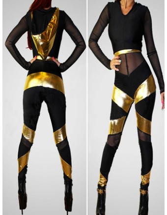 Sexy Long Sleeves Club Spring Wear Bandage Bodycon Hooded Jumpsuit M3804