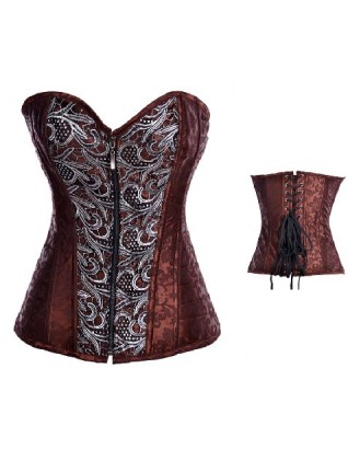 zipper front steel bone jacquard corset m1974