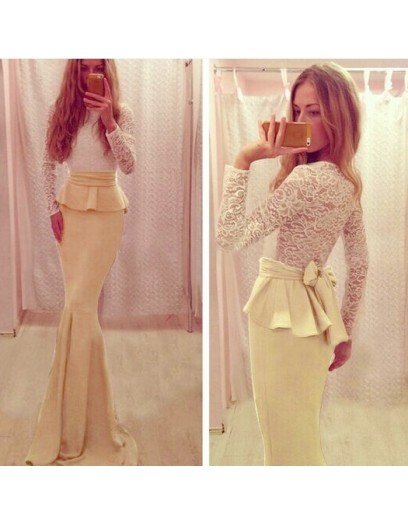 New long Sleeve Lace Bodycon Maxi Dress M2303b