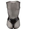 Women Sexy Deep V Leather Bodysuit Hollow-Out Mesh Lingerie  1119