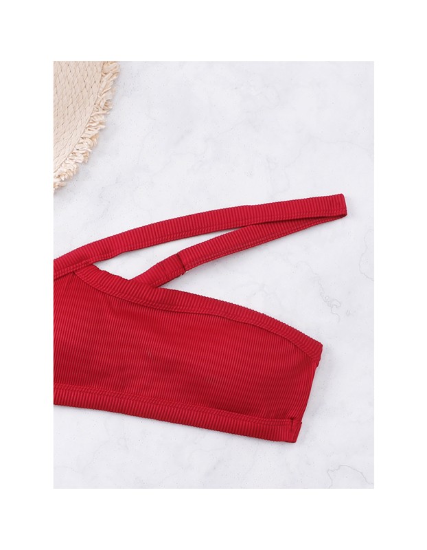 Women Sexy Red Swimsuit With Tie And Solid Color Bikini A2203