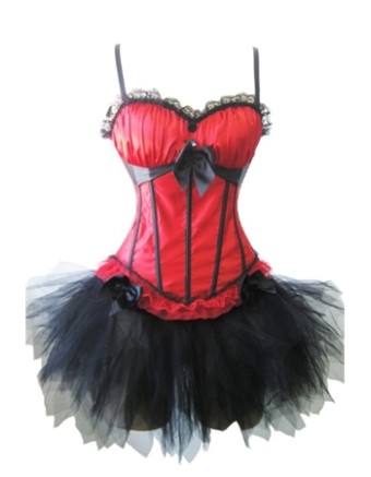 sexy red satin corset with skirt m1753C