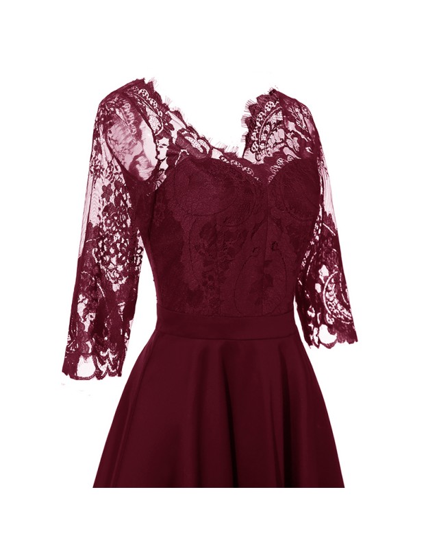 Long Sleeve Mesh Sexy Red Lace Girl Wedding Dress CD1714